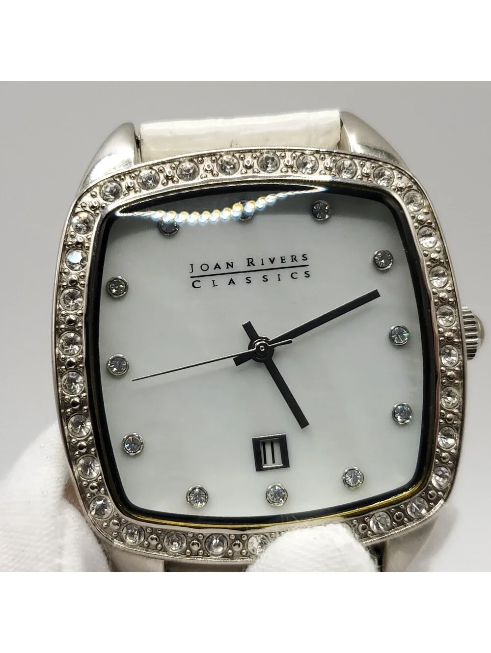 Joan Rivers Classics Watch New Battery White Band 38mm Square MOP Dial
